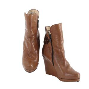 Fiorangelo $436 Sz 38 Brown Winter 100% Leather Wedge 4" Boot